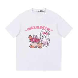 Miumius T-shirt Designer Luxury Fashion Women Summer New Cat Strawberry Radish Print Short Sleeve Style Classic Fashion Loose Fit Casual