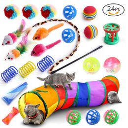 Cat Toys 24pcs Set Of Variety Pack-Pet Toy Combination Funny Stick Sisal Mouse Bell Ball Kitten Pet Supplies