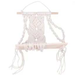 Tapestries Boho Macrame Wall Hanging Shelf Handmade Woven Tapestry Rack Wood Floating Storage Hanger Decor