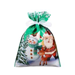 Christmas Gift Bags Santa Claus Wrapping Bags Merry Decorations for New Year Packaging Pouches Plastic Rope Wrap Pouch X-mas Festival Candy Sugar Snack DHL
