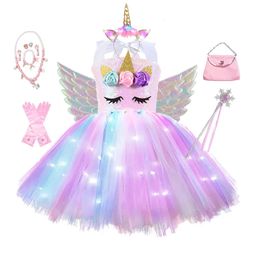 Girl's Dresses Girls Shiny Unicorn Tutu Dress Glowing Kids Unicorn Dresses For Girls Hallowmas Party Princess Dress Children Clothing vestidos 231021