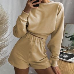 Women's Tracksuits Women's Women Clothing Sets Summer Hipsters Solid Simple Top Drawstring High Waisted Shorts Loose Suit Female Two