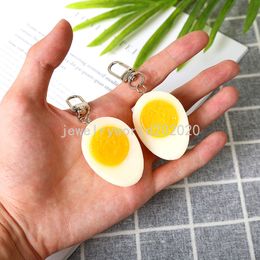 Simulation Boiled Egg Key Chain Simulation PVC Bag Pendant Funny Food Model Metal Car Keychain for Women Girl DIY Decor