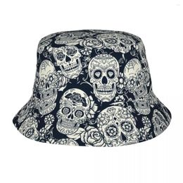 Berets Summer Beach Hatwear Sugar Skull Floral Bucket Hats Teen Sun Day Of The Dead Bob Hat Fishing Fisherman Caps Outdoor Sport