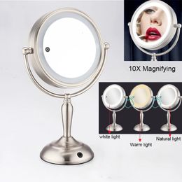 Compact Mirrors 3 color LED Lighted Double 8 Inch 2 Sided 10X magnifying Makeup Vanity Mirror Brightness Adjustable Touch Screen Make Mirror 231021