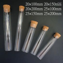 12Pcs/Lot DIA 20mm 25mm Clear Lab Glass Test Tube With Cork Stoppers Flat Bottom Tubes In Laboratory Supplies