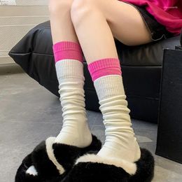 Women Socks Patchwork Stockings Knee Autumn Winter Clothes Double Layer Over-The-Knee Y2k Accessories