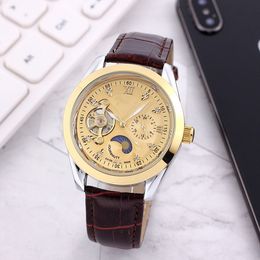 Longin Wrist Watches for 2023 Mens Watches 42mm tourbillon Four needles Automatic mechanical Wastch High quality Top Luxury Brand Fashion Moon Phase Leather Strap