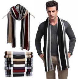 Fashion Designer Men's Scarf Winter Classic Cashmere Warm Soft Fringe Striped Tassel Shawl Wrap Neckwarmer 231021