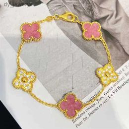 Van Bracelets bangle vanly cleefly bracelet Live streaming of new Lucky Four Leaf Grass Bracelet Pink Rose Diamond Bracelet Female Senior