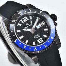 Wristwatches PARNSRPE- Men's Black Case Mechanical Wristwatch Arabian Aseptic Dial NH36 Double Display Movement Fashion Watch