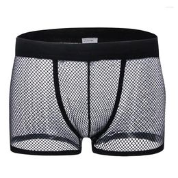 Underpants Mens Underwear Boxers Shorts Hombre Hollow Fishnet Mesh Panties Man Solid Breathable U Convex Pouch Cueca Calzoncillo