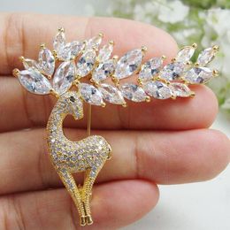 Brooches Fashion Clear Christmas Deer Zircon Crystal Woman's Animal Brooch Pin Gifts