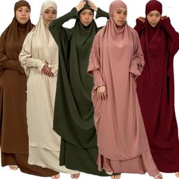 Ethnic Clothing Overhead Khimar Jilbab Muslim Women 2 Piece Prayer Garment Set Islamic Eid Ramadan Niqab Burqa Abaya Hijab Dress Kaftan