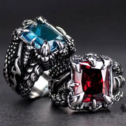 Band Rings Gothic Blue Red Crystal Demon Dragon Claw Ring for Men Street Cool Biker Finger Jewellery 231021