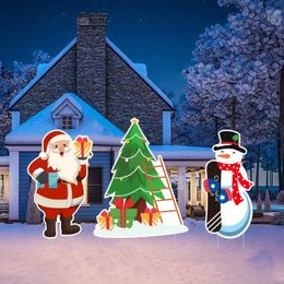 3pcs, Christmas Yard Sign, Santa Claus, Snowman, Christmas Tree Festival Decorations, Outdoor Insert Sign, Suitable For Christmas,Christmas Party Decor Supplies