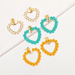 Dangle Earrings Beaded Heart-shaped Flower Originality Hand Knitting Hollow Out Fashion Simple Bohemia Geometry Rice Bead