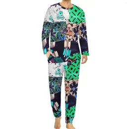 Men's Sleepwear Patchwork Print Pyjamas Vintage Floral Male Long Sleeve Warm Pyjama Sets 2 Pieces Night Daily Custom Nightwear Birthday