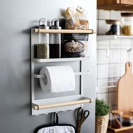 Kitchen Storage Rack Fridge Magnetic Adsorption Organizer Tools Paper Towel Holder Seasoning Pot Jars Sundries Home Decor