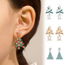 New Colourful Zircon Christmas Tree Earrings Women Sparkling Crystal Star Earrings Girl New Year Holiday Jewellery Gift