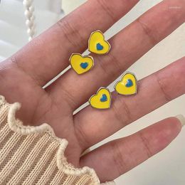 Stud Earrings 2023 Korean Style Yellow Blue Heart For Women Small Cute Love Earring Girl Birthday Party Jewellery Wholesale