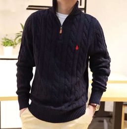 Add fleece to thicken ggly Mens sweater designer polo half zipper Hoodie long sleeve Ralph knitted horse Twist high collar men woman Hip hop Fash Advanced Design