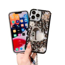 Flower Diamond Cell Phone Cases Sweetheart Mirror Girls Rhinestone Chain Luxury Iphone Full Cover For IPhone 15 Pro Max Ultra 14 13 12 Designer Mobile Phone Shell