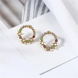 Dangle Earrings Simple And Versatile Fashion Fresh Personality Wreath Oil Dripping Circle Flower Direct Sales Wholesale