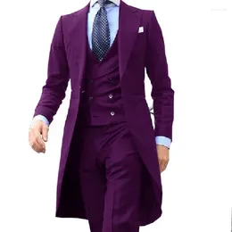 Men's Suits Arrivel Long Coat Designs Chinese Red Men Gentle Tuxedo Prom Blazer Custom 3 Pieces (Jacket Vest Pants)