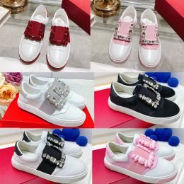 Valentine Paris Shoes Designer Square Rhinestone Buckle Leather Loafers Women Girls Luxurys Fashion Platform Sneaker Crystal White Casual Shoes