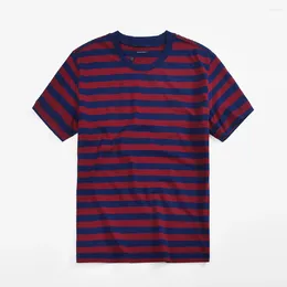 Men's T Shirts Summer Wear Stripes Round Collar Leisure Cotton Short Sleeve T-shirt