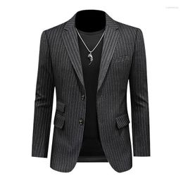 Men's Suits Men's 2023 Spring Stripe Gray Blazer Men Slim Casual Man Blazers Wedding Business Party Clothing Dress Coats