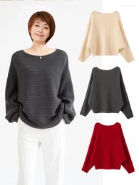 Women's Sweaters Autumn And Winter Sweater Knitted Cashmere Off-Neck Pit Striped Batwing Shirt Loose All-Matching Top