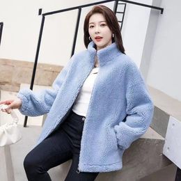 Women's Fur 2023 Women Winter Fashion Oversize Loose Jackets Female Faux Lambs Coats Ladies Stand Collar Imitation Overcoats A501