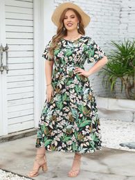 Plus Size Dresses Summer Dress 2023 Women Short Sleeve Floral Print Casual Loose Oversized Ladies Tunic Beach Clothing