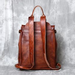 Backpack Top Vegetable Tanned Cow Leather For Men's Manual Colour Wiping Genuine Large Capacity Leisure Computer Bag