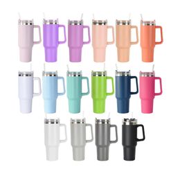 stainless steel tumbler with handle lid straw large capacity beer mug water bottle outdoor camping cup vacuum insulated drinking tumblers