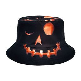 Halloween Hats Are Funny And Cute For Kids And Adults Creative New Fisherman's Hat Halloween Pumpkin Ghost Face Print Pot Hat Sided Sun Protection And Sunshade Hat