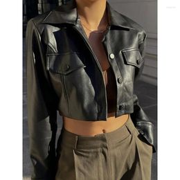 Women's Leather Womens Vintage PU Jacket Coat Windbreaker Faux Fur Outerwear Motorcycle Y2K 90s Streetwear