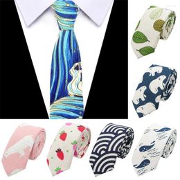 Bow Ties 6 Cm Printed Cotton Tie Fashion Funny Animal Narrow Striped Cravat Cute Cartoon Slim Necktie Party