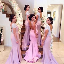 2023 Luxury Bridesmaid Dresses Elegant Mermaid Backless Wedding Party Gowns Beaded Cap Sleeves Long Formal Evening Prom Party Dress with Train