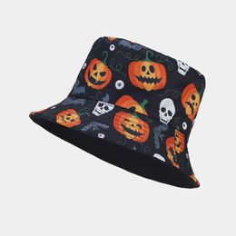 Halloween Hats Are Funny And Cute For Kids And Adults New Halloween Pumpkin Pattern Double Sided Fisherman Hat Party Decoration Hat