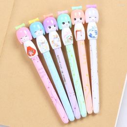 Pcs/lot Small Fresh Japanese Doll Coloured Gel Pens For Writing Cartoon 0.38mm Black Ink Roll Pen Office School Supplies