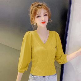 Women's Sweaters Sweater Women Pullover V Neck Long Sleeve Knitted Thin Slim Ice Silk Sunscreen Basic Knitwear Ladies Jumper G24