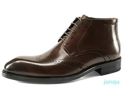 Men Business Brogues Square Toe Coffee Men's Dress Shoes