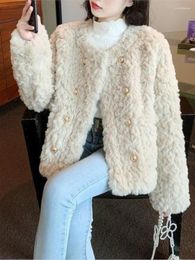 Women's Fur Korean Fashion Lamb Wool Coats Women Luxury Round Neck Faux Jackets Female Autumn Winter Thick Warm Plush Coat Short