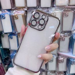 Luxury Plating Clear Full Camera Glass Protector Soft TPU Cases Transparent Electroplated Lens Protection Shockproof For iPhone 15 14 13 12 11 Pro Max XR XS X 8 7 Plus