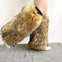 Boots 2023 Winter Women Fluffy Fur Stockings Female Knee High Long Plush Cotton Socks Ladies Warm Faux Ankle