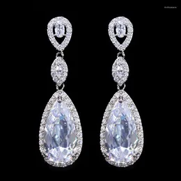 Dangle Earrings ThreeGraces Sparkling Cubic Zirconia Long Water Drop For Women White Gold Colour Wedding Party Jewellery Gift E1329