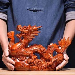 Garden Decorations Ornaments Chinese Dragon Wooden Statue Figurine Pear Craft Decor Cabinet Office